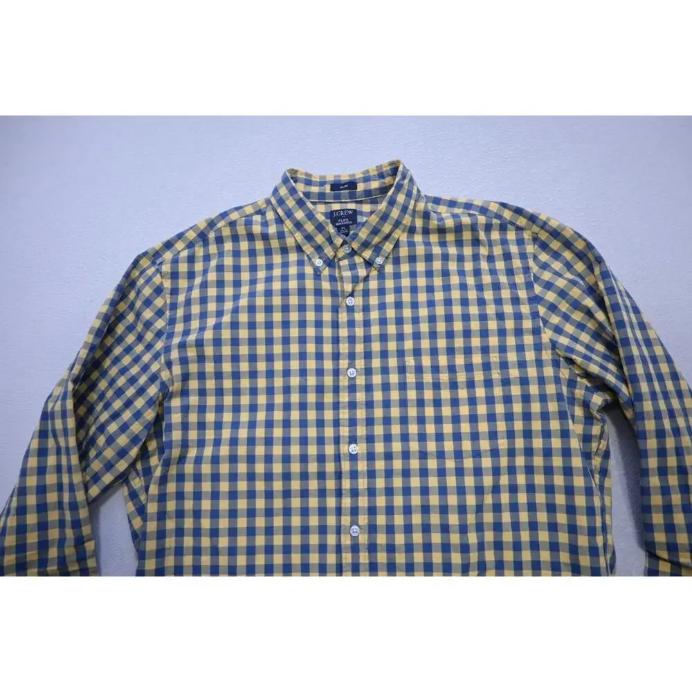 J Crew Flex Wash Dress Shirt Plaid Classic Stretch Long Sleeve Mens Sz XL‎